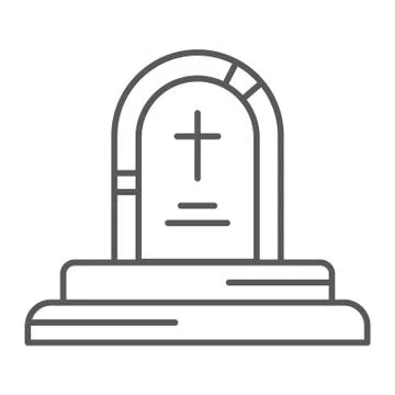 Game over thin line icon, game and play, grave sign, vector graphics, a linear Illustrazione stock