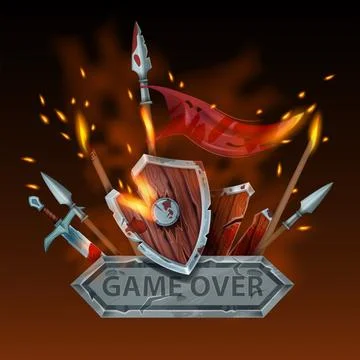 Game over vector background, computer arcade final defeat illustration Illustrazione stock