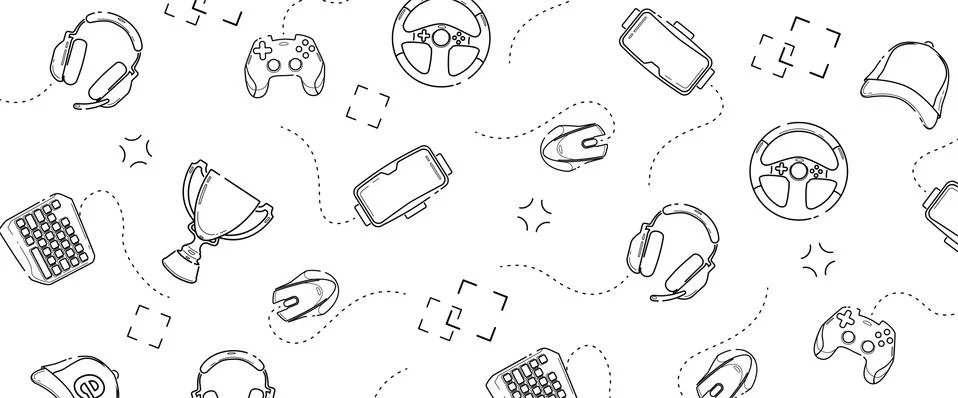 Game pc accessories wallpaper design. Line Technology cover on white backdrop Stock Illustration