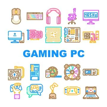 Game pc computer gaming icons set vector Stock Illustration