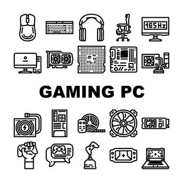 Game pc computer gaming icons set vector Stock Illustration