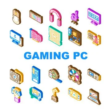 Game pc computer gaming icons set vector 스톡 일러스트