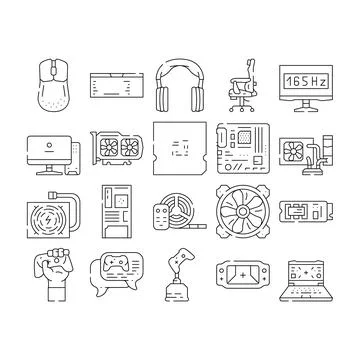 Game pc computer gaming icons set vector Stock Illustration