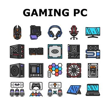 Game pc gamer computer online icons set vector Ilustración de archivo