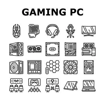 Game pc gamer computer online icons set vector Ilustración de archivo