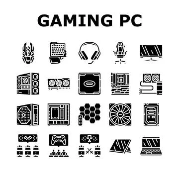 Game pc gamer computer online icons set vector Ilustración de archivo