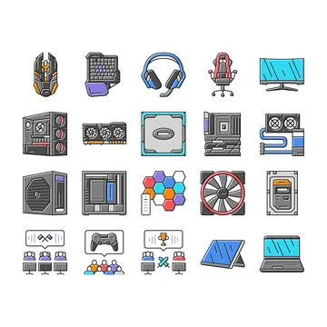 Game pc gamer computer online icons set vector Ilustración de archivo