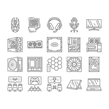 Game pc gamer computer online icons set vector Ilustración de archivo