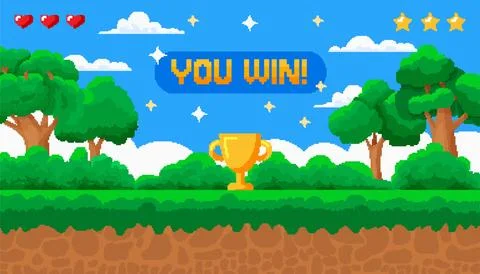 Game pixel. Bit video background. Retro arcade playing. Gaming landscape Stock Illustration