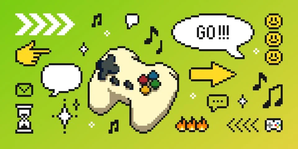 Game pixel y2k retro controller with icons 스톡 일러스트