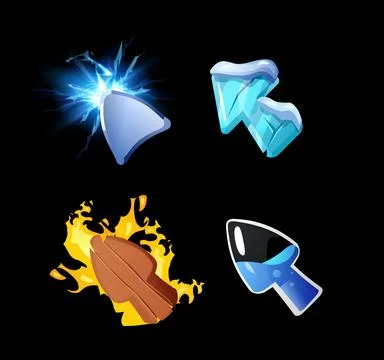 Game pointer elements, set of arrows, cartoon vector game items on black 스톡 일러스트