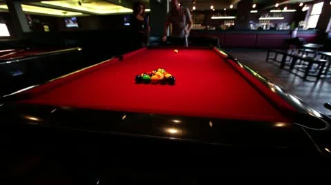 Game of pool cue ball break  Stock Footage 21032238