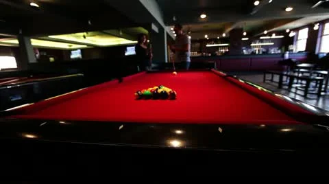 Game of pool cue ball break  Stock Footage 21032313