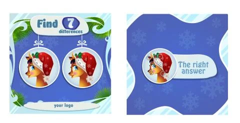 Game post find 7 differences deer Stock Illustration