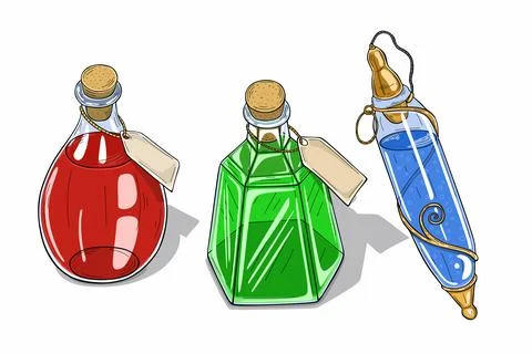 Game potion. Cartoon elixir for healing poison and mana Stock Illustration