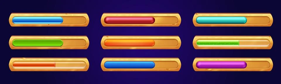 Game progress bars, cartoon vector ui elements set イラスト素材