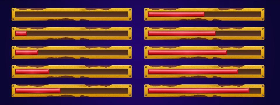 Game progress bars, load slider with rusty frame Stock Illustration