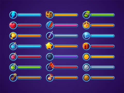 Game progress bars vector set ui cartoon interface Stock Illustration