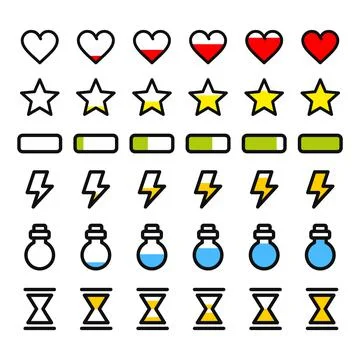 Game Progress Icons Set on White Background. Vector Stock Illustration