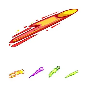 Game projectile elements flying with speed lines Illustrazione stock