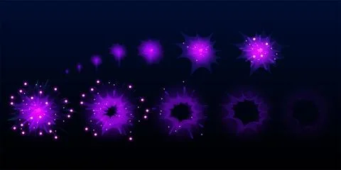 Game purple fireworks explode effect burst sprites Stock Illustration