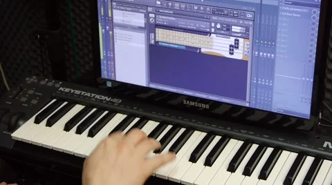 Game recording on MIDI keyboard Video stock 64274656