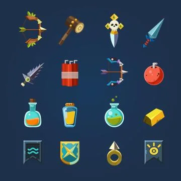Game Resources Icons Flat Vector Set Stockillustratie