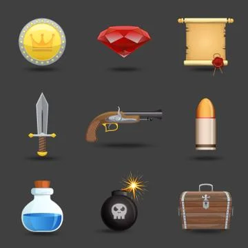 Game resources icons Stock Illustration