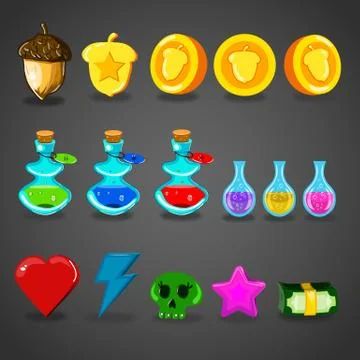 Game resources icons Stock Illustration