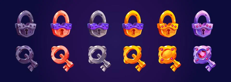 Game reward keys, lock evolution, loot rare assets Stock Illustration