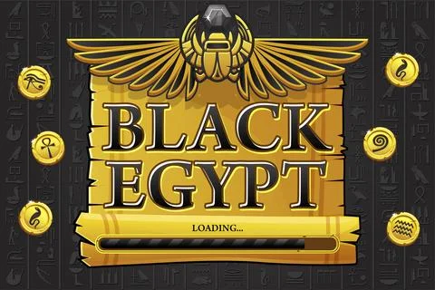 Game screensaver or Loading Game screen with logo BLACK EGYPT, golden scrol.. Stock-Illustration