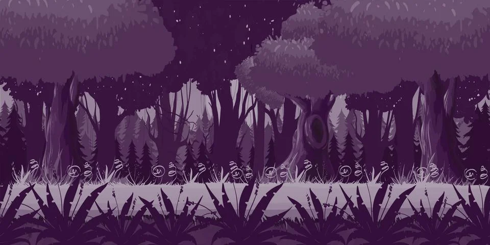 Game Seamless Horizontal Forest Background for side scrolling 2D games, action Stock Illustration