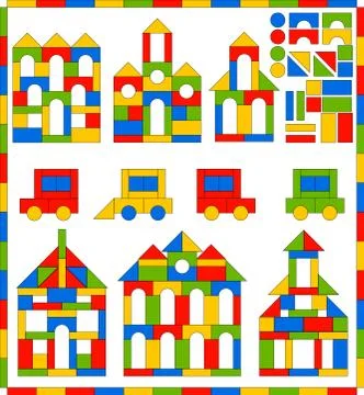 Game set of building blocks of different shapes and colors for children Stock Illustration