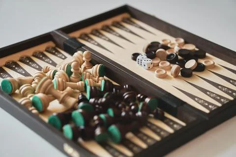 Game set chess backgammon checkers Foto stock