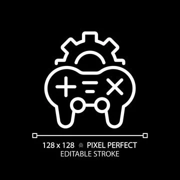 Game settings pixel perfect white linear icon for dark theme Illustrazione stock