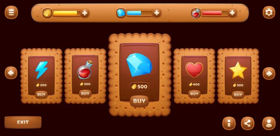Game shop cookie interface window and icons Stock Illustration
