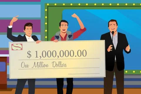 Game Show Winner Receiving Check Illustration Stock Illustration