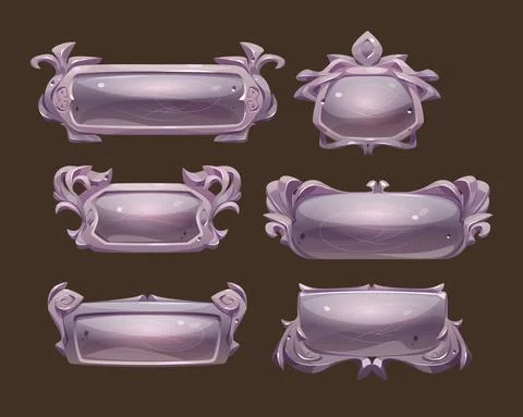 Game silver buttons with fantasy frames Illustrazione stock