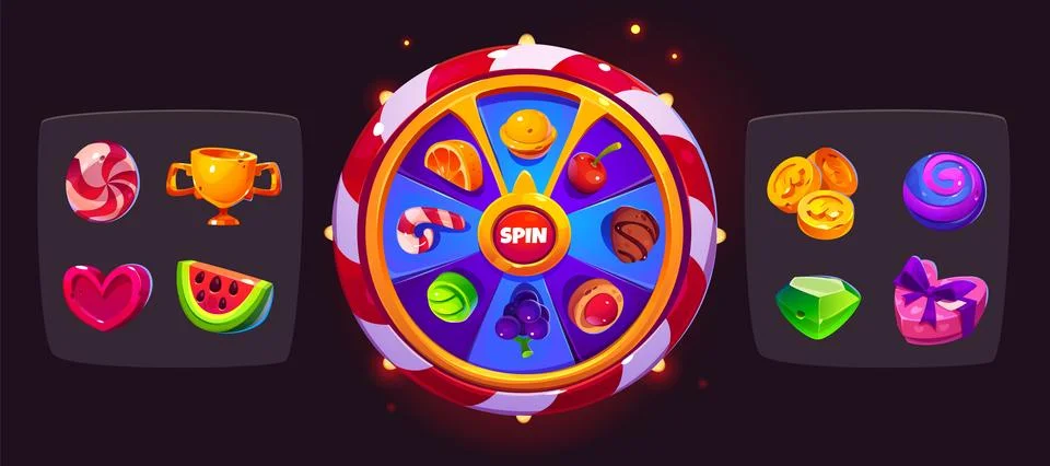 Game spin wheel and set of prize icons Stock Illustration