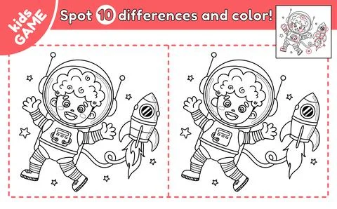 Game Spot 10 differences astronaut african boys Stock Illustration