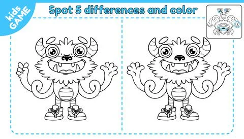 Game spot differences and color cartoon monster-5 Stock Illustration
