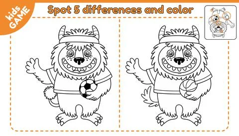 Game spot differences and color cartoon monster-1 Stock Illustration