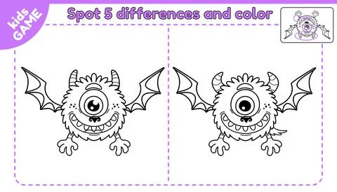 Game spot differences and color cartoon monster-3 Stock Illustration