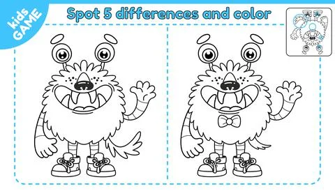 Game spot differences and color cartoon monster-6 Stock Illustration