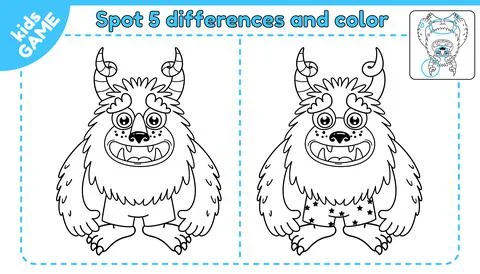 Game spot differences and color cartoon monster-7 Stock Illustration