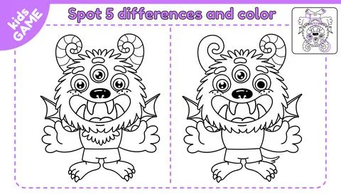 Game spot differences and color cartoon monster-2 Stock Illustration