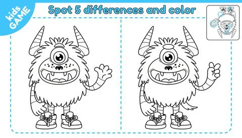 Game spot differences and color cartoon monster-8 Stock Illustration
