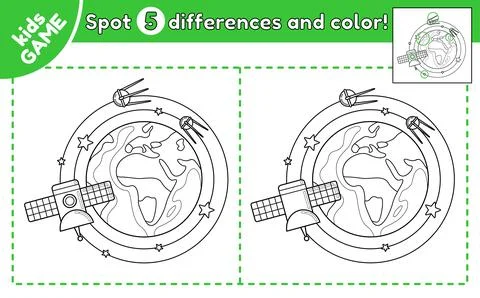 Game Spot differences with planet Earth in space Stock Illustration