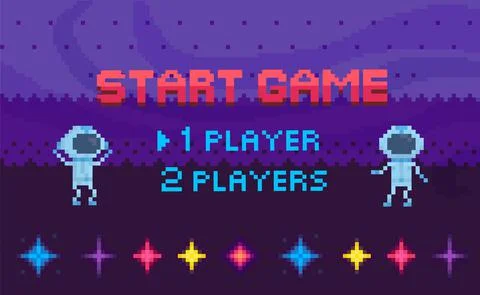 Game start and player selection interface. Astronauts flying in space sky Stock Illustration