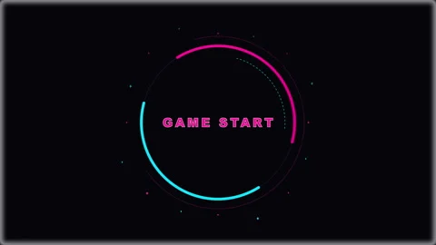 Game start pixel loop animation with retro neon circle Stock Footage 346543220